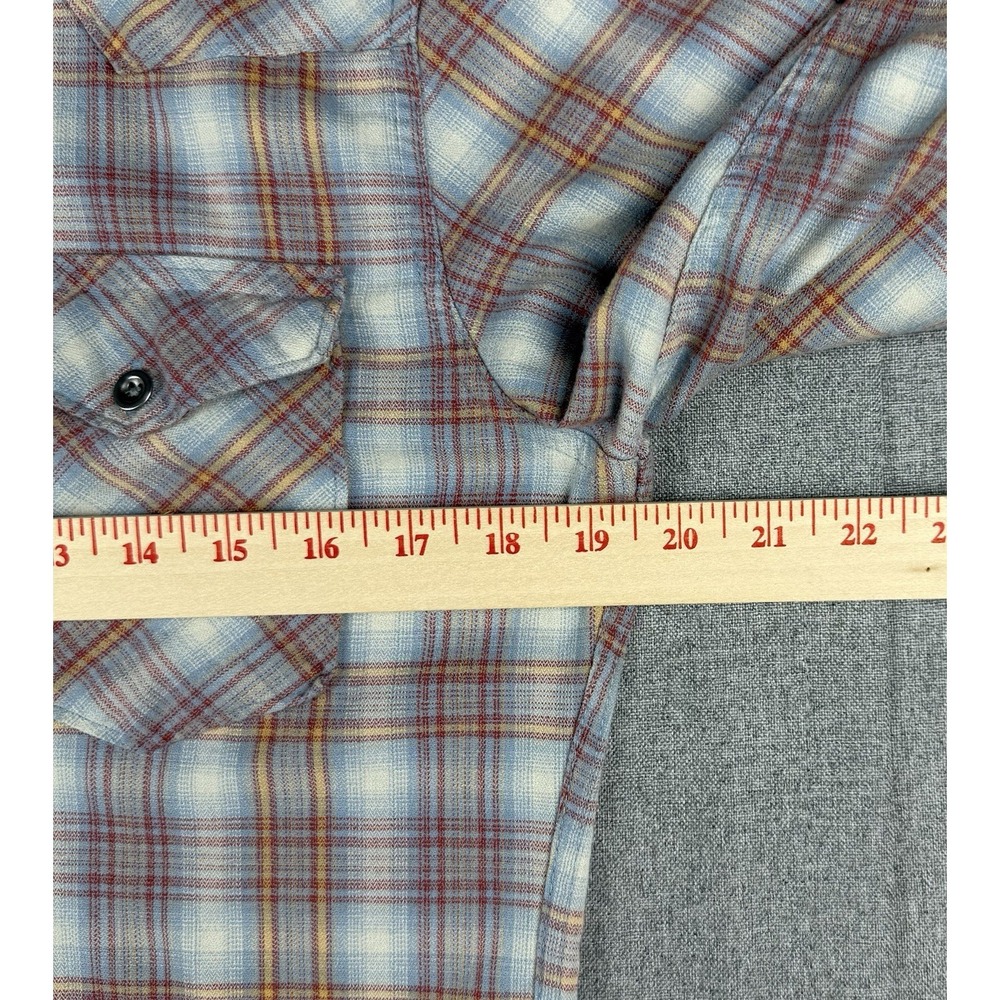 Wrangler Plaid Flannel Shirt Mens Small Blue Red Pearl Snap Western - Picture 6 of 12